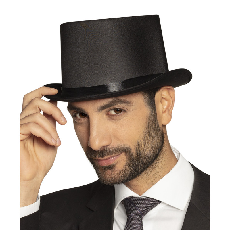 Čierny cylindrický klobúk so saténovou stuhou